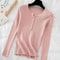 Chic Womens V Neck Knit Sweater Korean Style Button Slim Fit Pullover 6