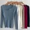 Chic Womens V Neck Knit Sweater Korean Style Button Slim Fit Pullover 19