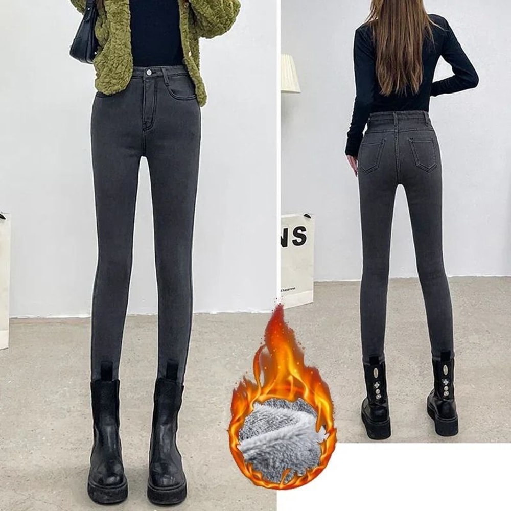 Warm Womens Fleece Lined Jeans High Waist Thermal Stretch Winter Denim 6