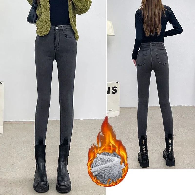 Warm Womens Fleece Lined Jeans High Waist Thermal Stretch Winter Denim 6