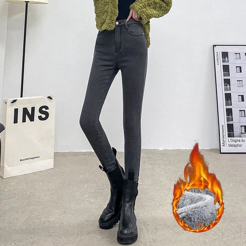 Warm Womens Fleece Lined Jeans High Waist Thermal Stretch Winter Denim 8