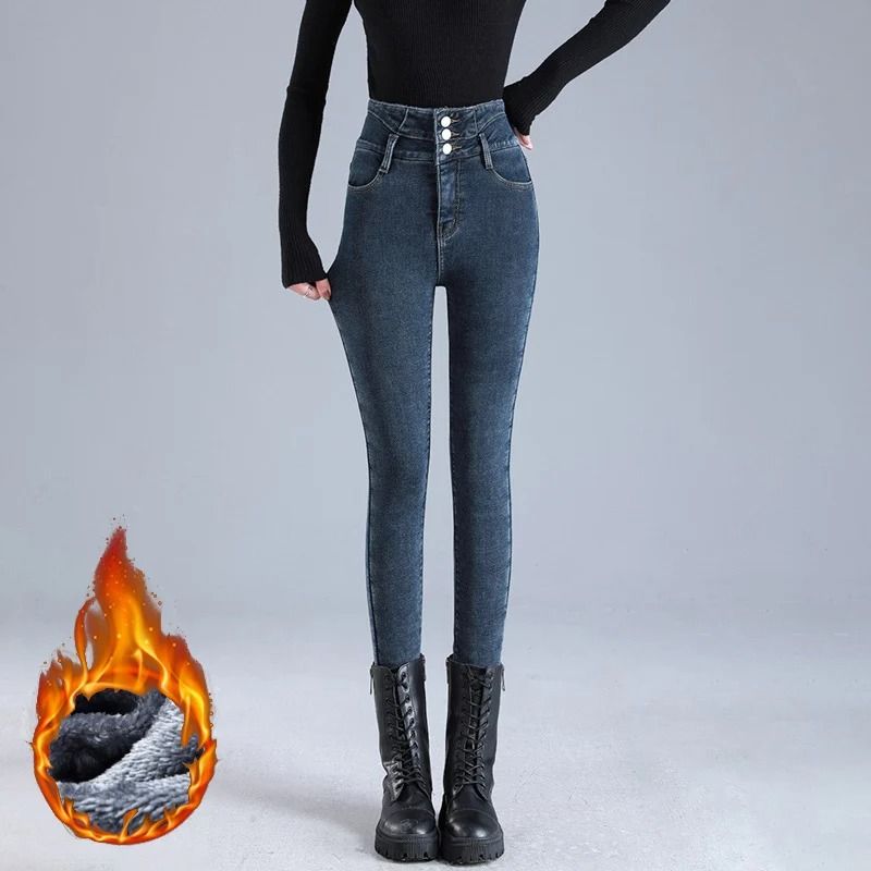 Womens Thermal High Waist Skinny Jeans Fleece Lined Winter Denim Pants 3