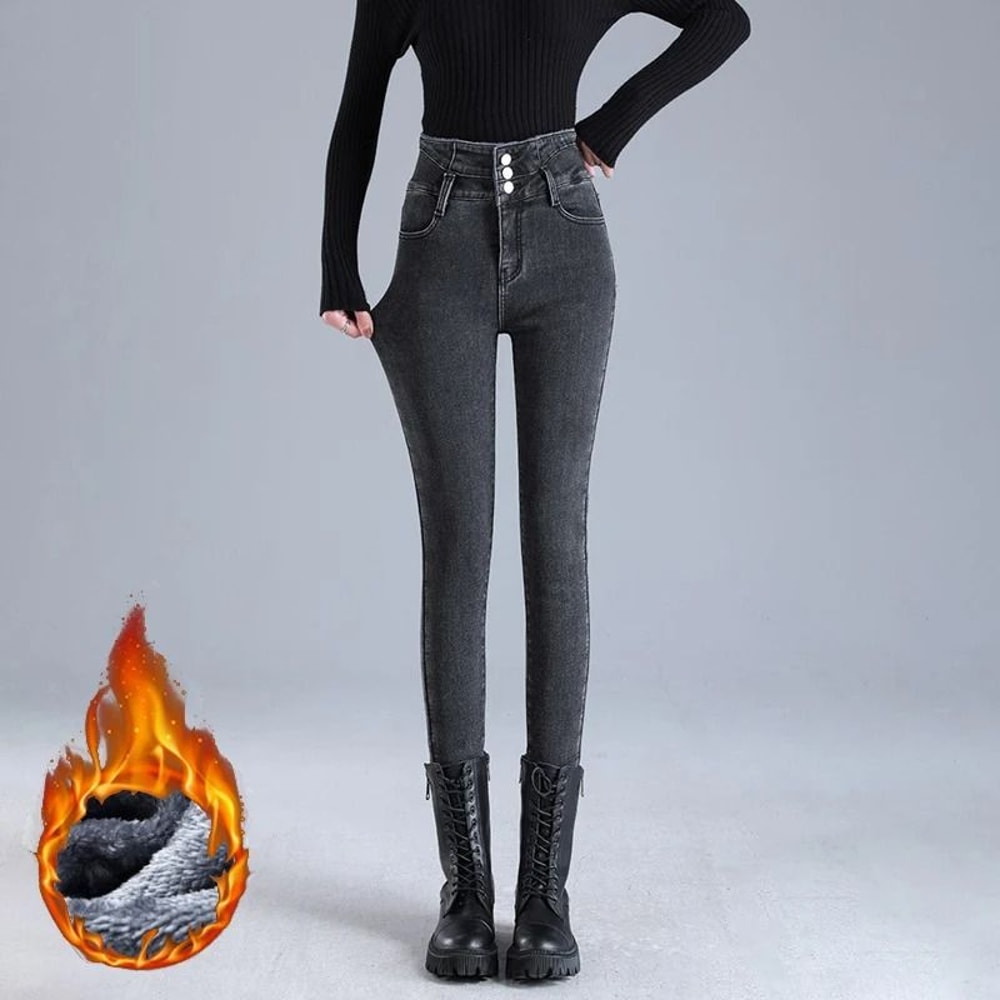 Womens Thermal High Waist Skinny Jeans Fleece Lined Winter Denim Pants 4