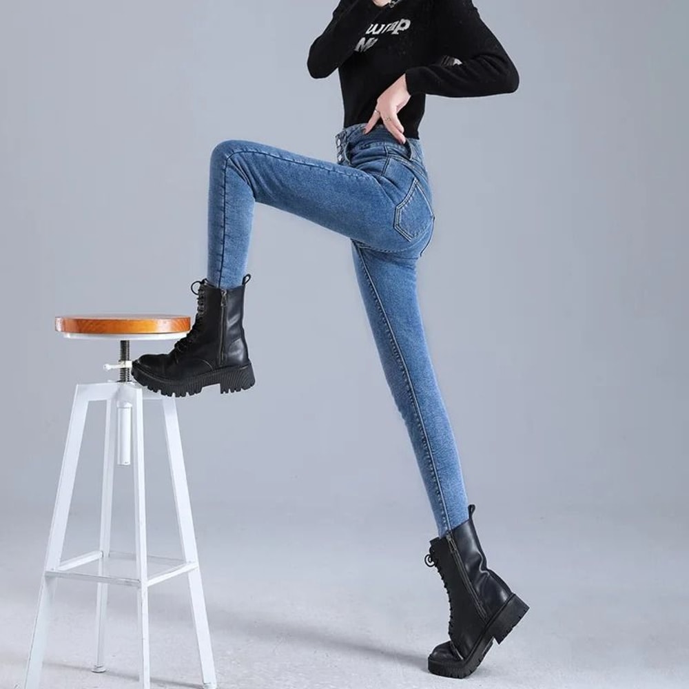 Womens Thermal High Waist Skinny Jeans Fleece Lined Winter Denim Pants 6