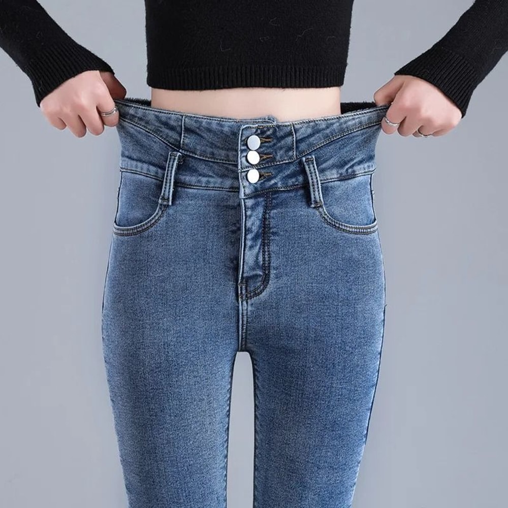 Womens Thermal High Waist Skinny Jeans Fleece Lined Winter Denim Pants 7