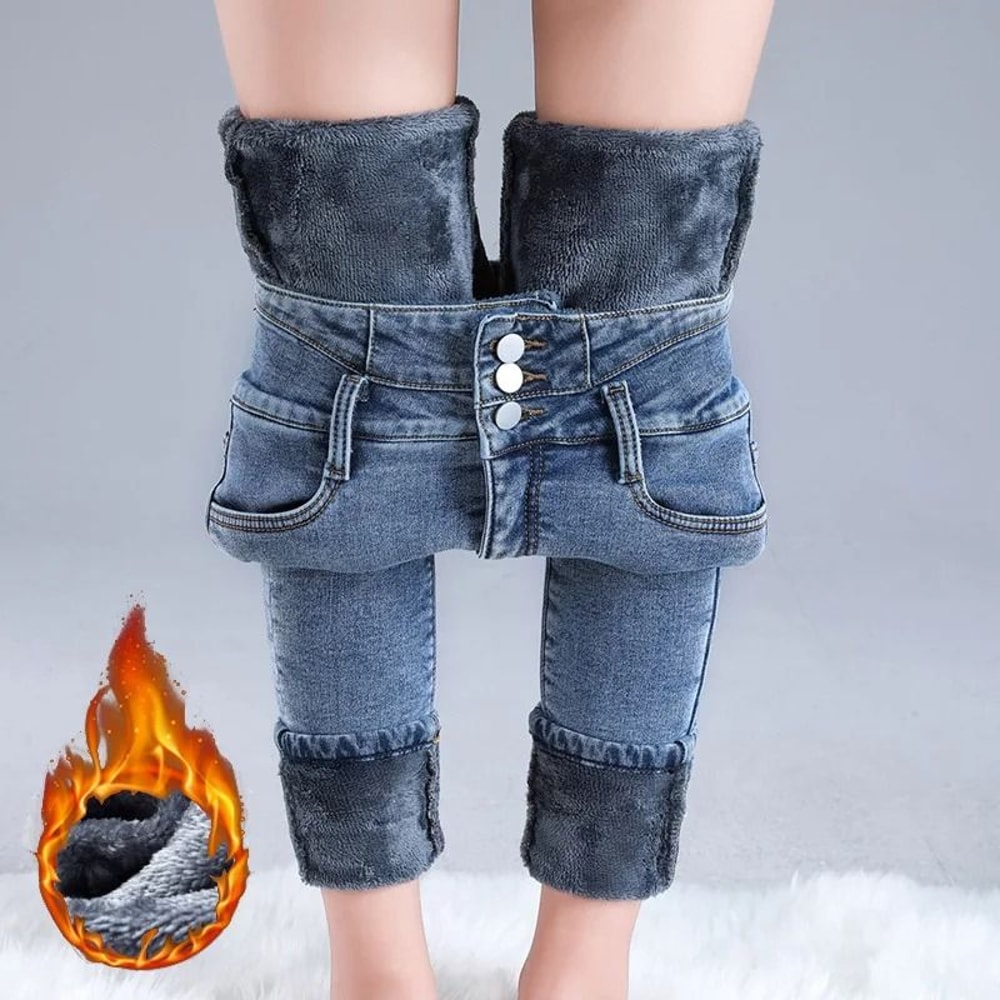 Womens Thermal High Waist Skinny Jeans Fleece Lined Winter Denim Pants 0