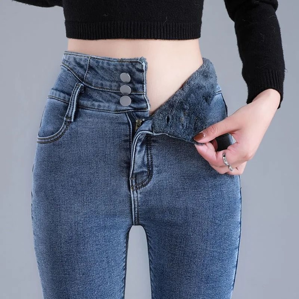 Womens Thermal High Waist Skinny Jeans Fleece Lined Winter Denim Pants 8