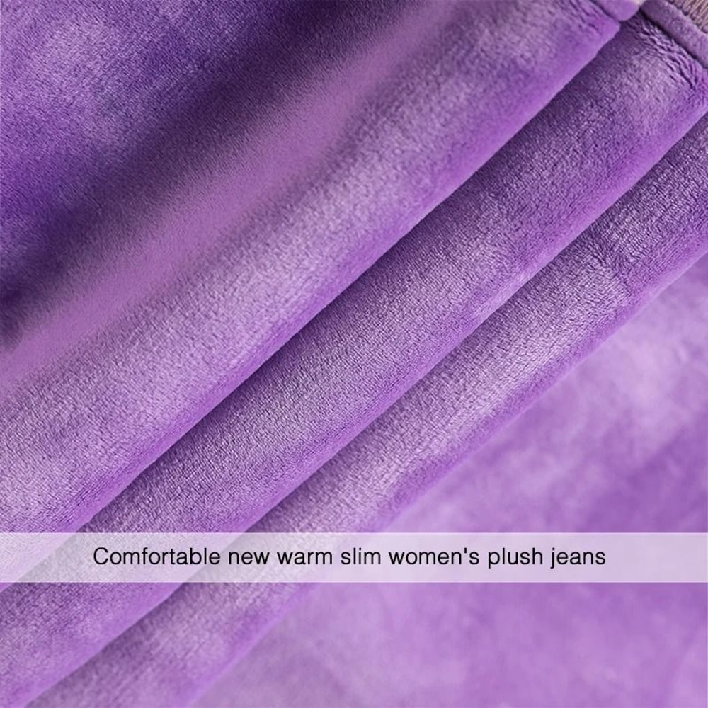 Womens Fleece Lined Winter Jeans Elastic Waist Warm Slim Mom Denim Pants 8