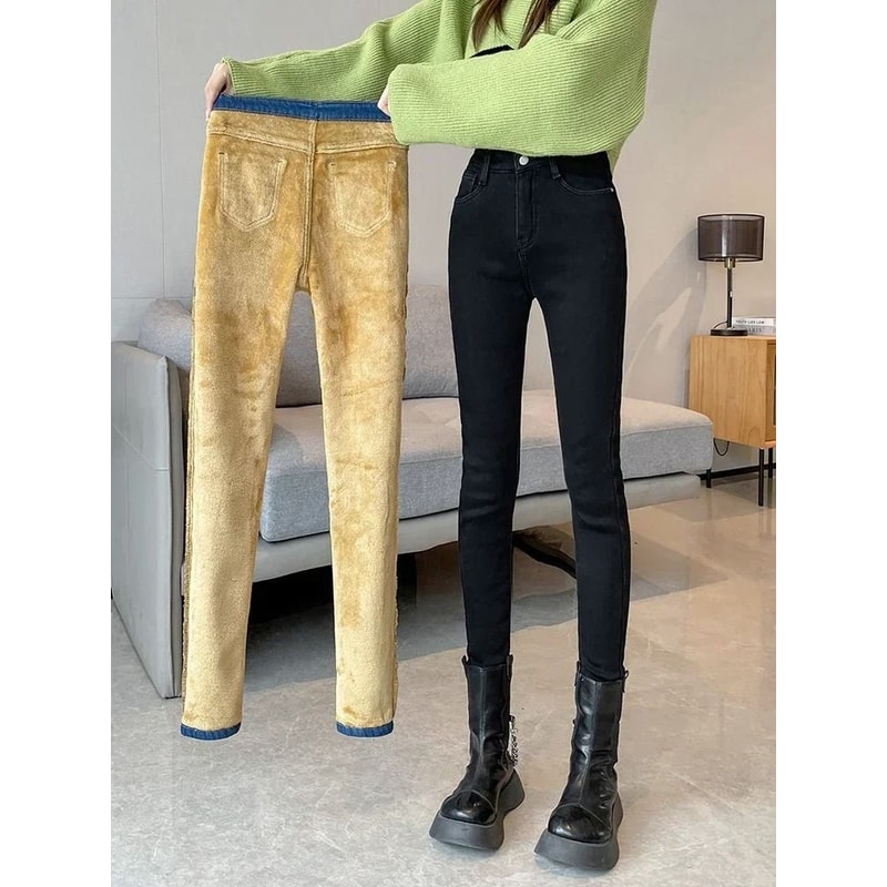 Womens Fleece Lined High Waist Jeans Warm Stretch Winter Skinny Pants 6