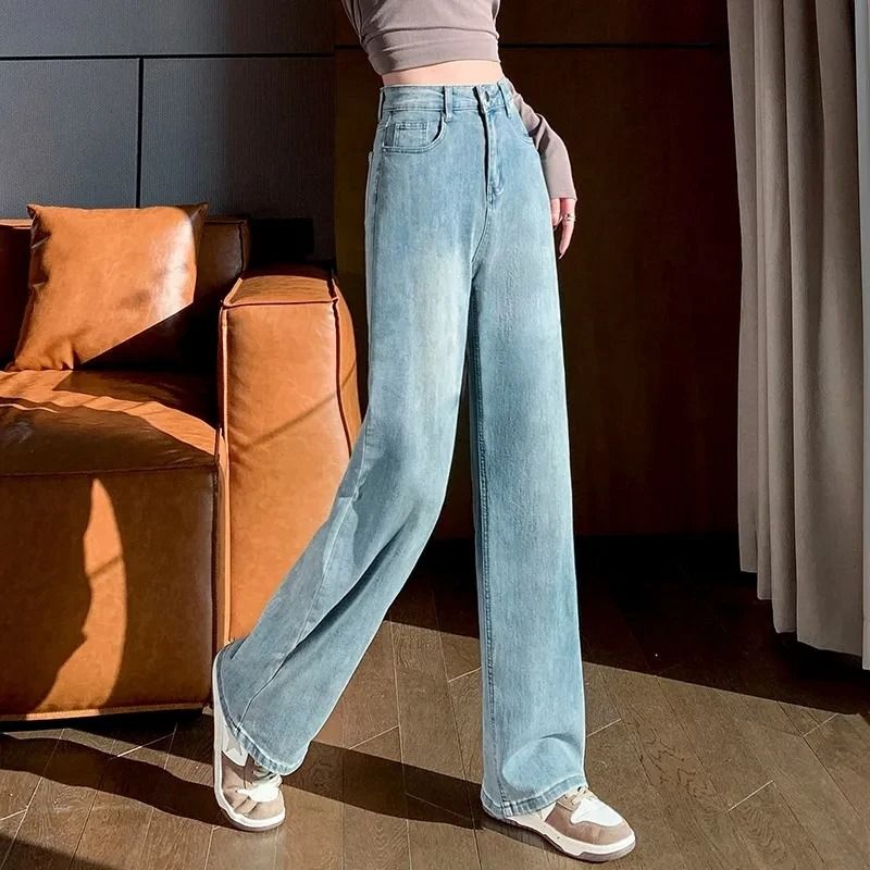Womens High Waist Wide Leg Jeans Relaxed Fit Straight Denim Pants 0