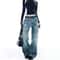 Womens High Waist Ripped Flared Jeans Y2K Street Style Denim Pants 2