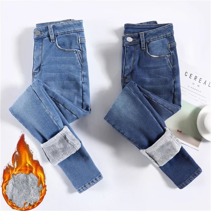 Womens Fleece Lined Thermal Jeans Warm Stretch Skinny Winter Denim Pants 0