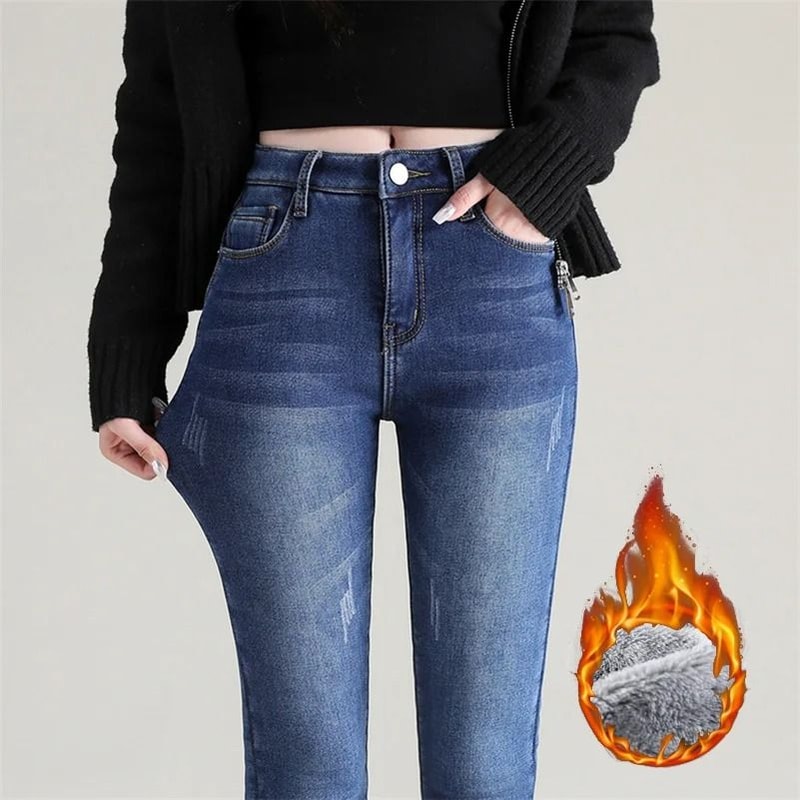 Womens Fleece Lined Thermal Jeans Warm Stretch Skinny Winter Denim Pants 12