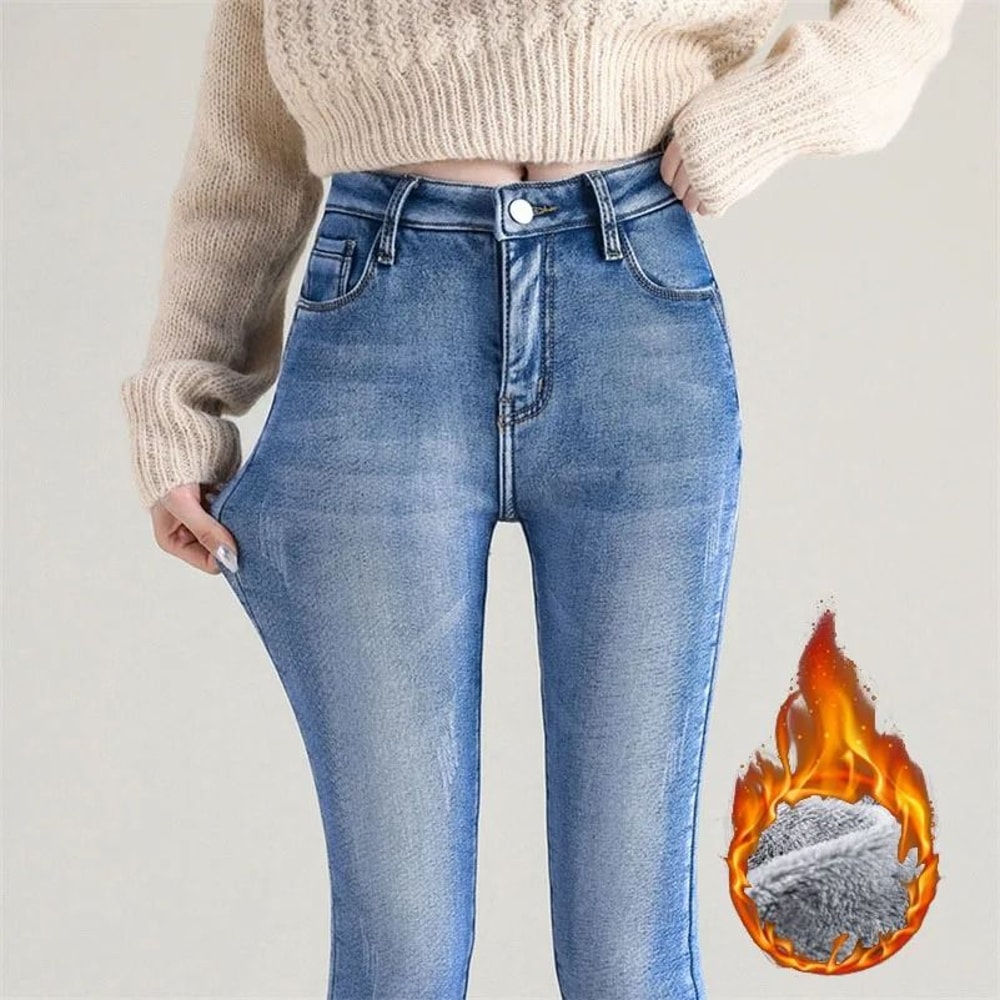 Womens Fleece Lined Thermal Jeans Warm Stretch Skinny Winter Denim Pants 1