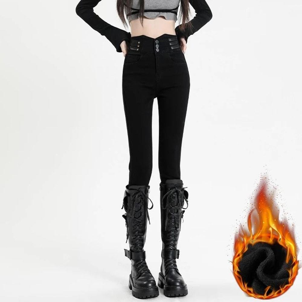 Womens High Waist Fleece Lined Skinny Jeans Warm Stretch Winter Denim Pants 5