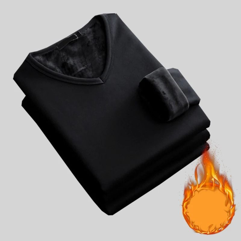 Mens V Neck Thermal Shirt Fleece Lined Winter Base Layer Top 5