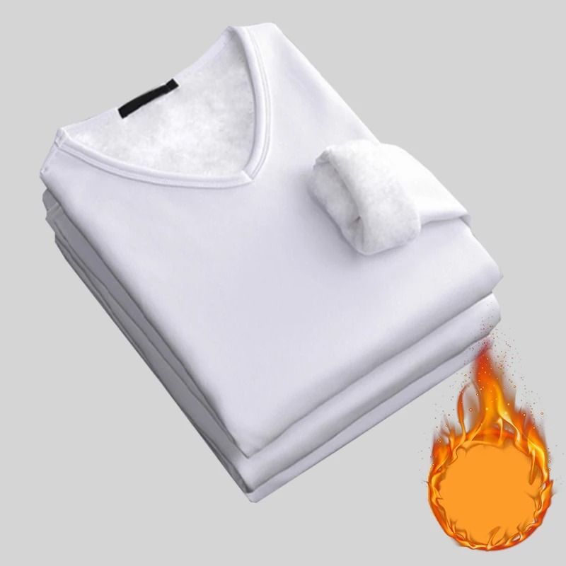 Mens V Neck Thermal Shirt Fleece Lined Winter Base Layer Top 2