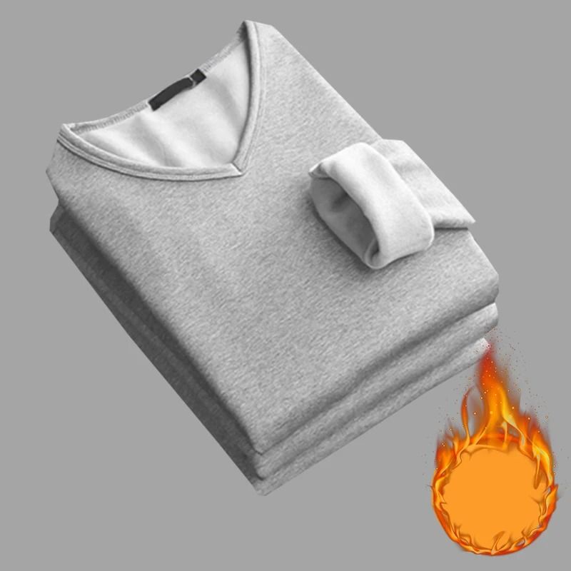 Mens V Neck Thermal Shirt Fleece Lined Winter Base Layer Top 3