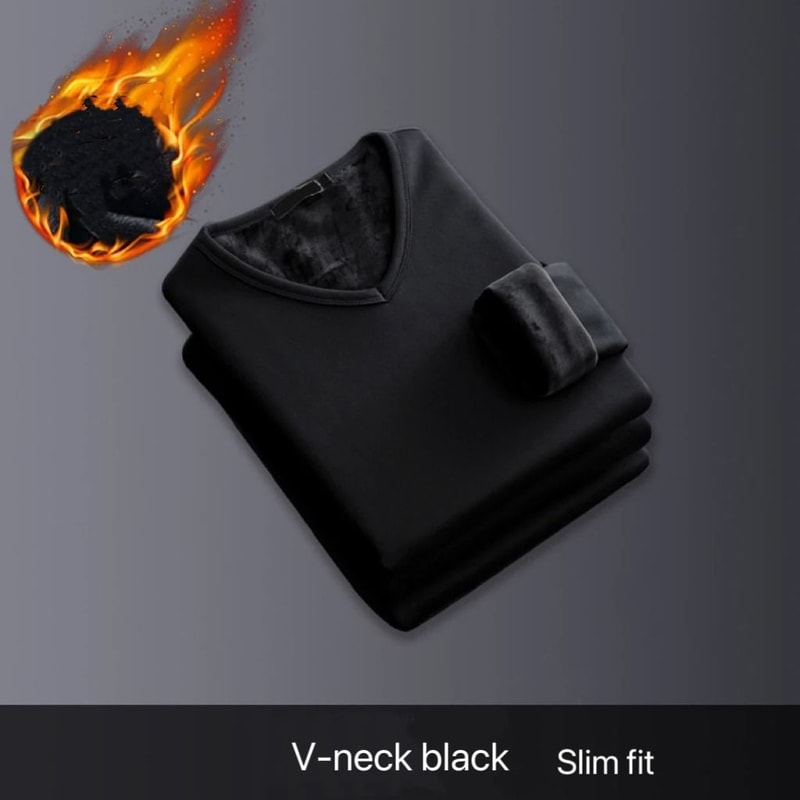 Mens V Neck Thermal Shirt Fleece Lined Winter Base Layer Top 7