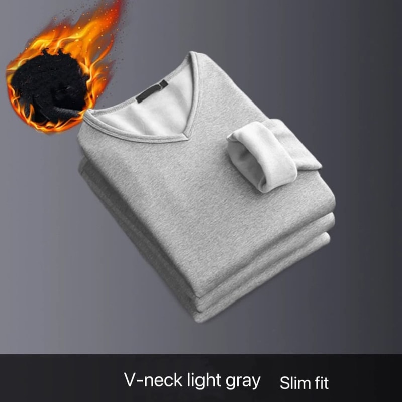 Mens V Neck Thermal Shirt Fleece Lined Winter Base Layer Top 9
