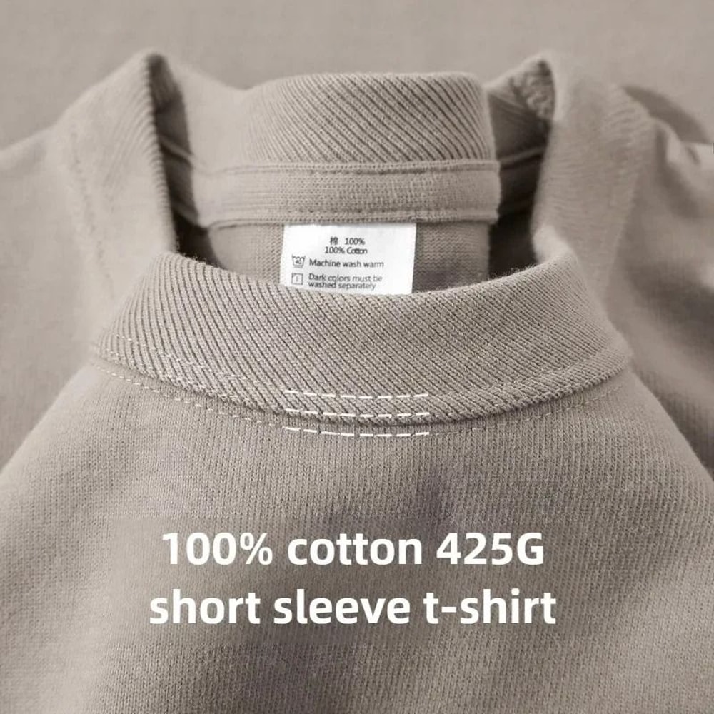 Mens Heavyweight Cotton T Shirt Breathable Crew Neck Summer Basic Tee 7