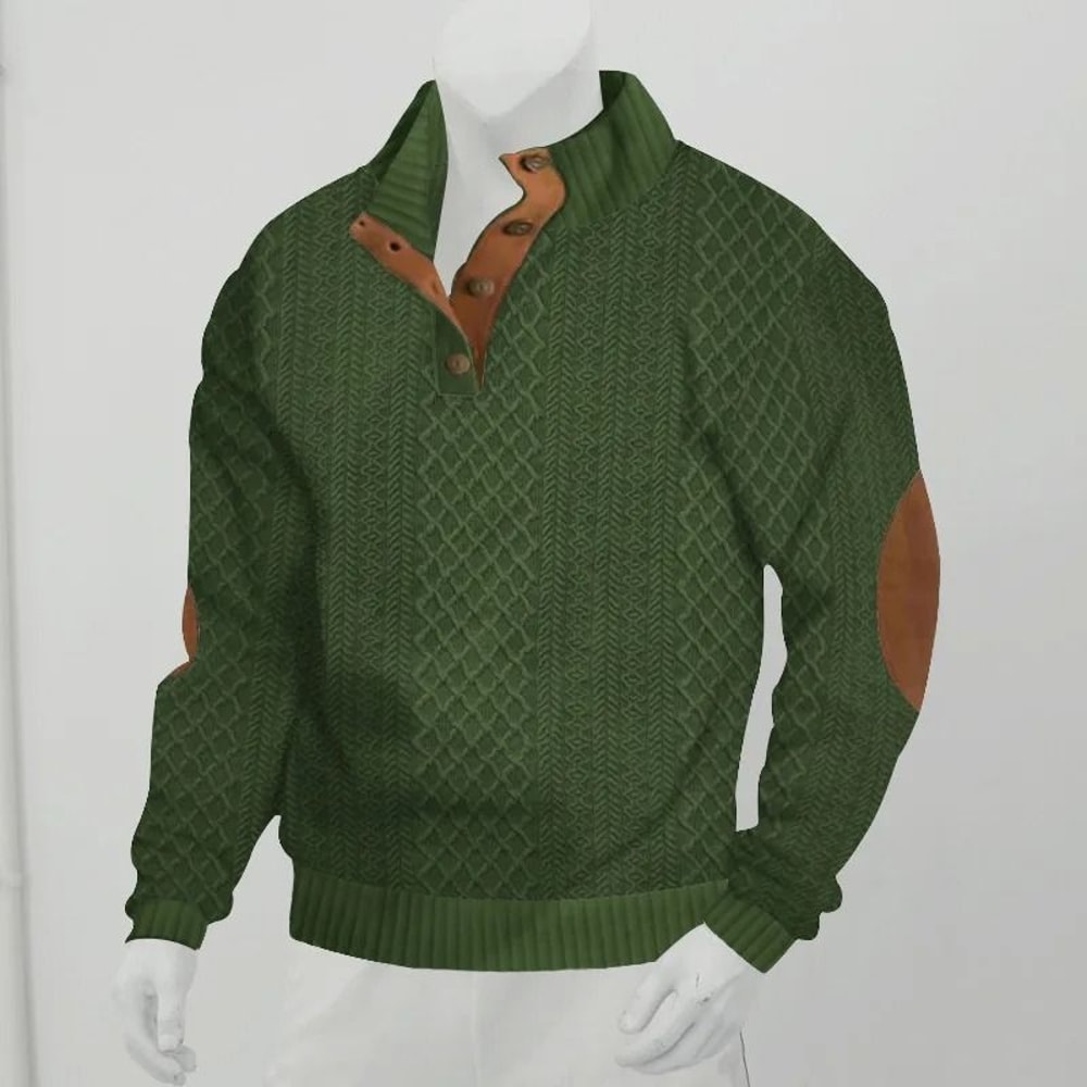 Mens Stand Collar Jacquard Knit Sweater Casual Long Sleeve Pullover 3