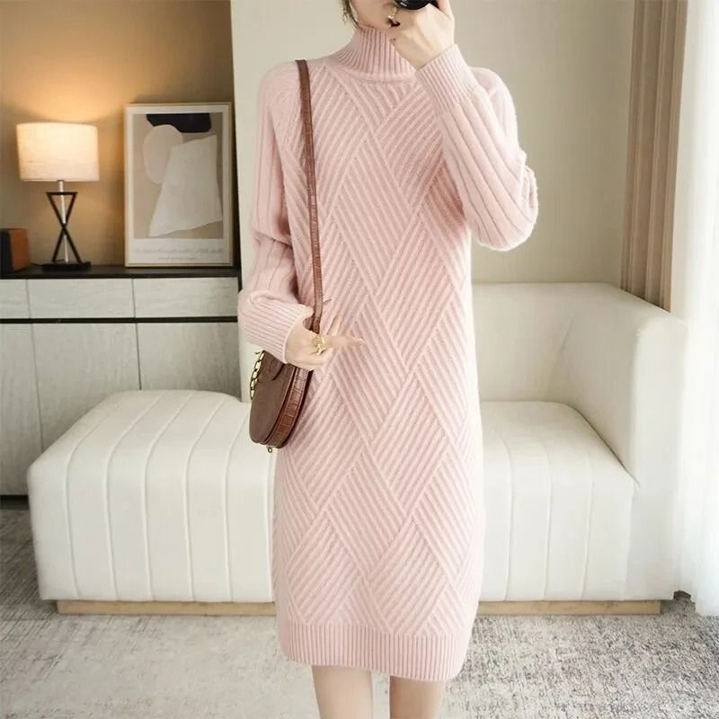 Womens Turtleneck Knit Sweater Dress Long Sleeve Winter Casual Dress 3