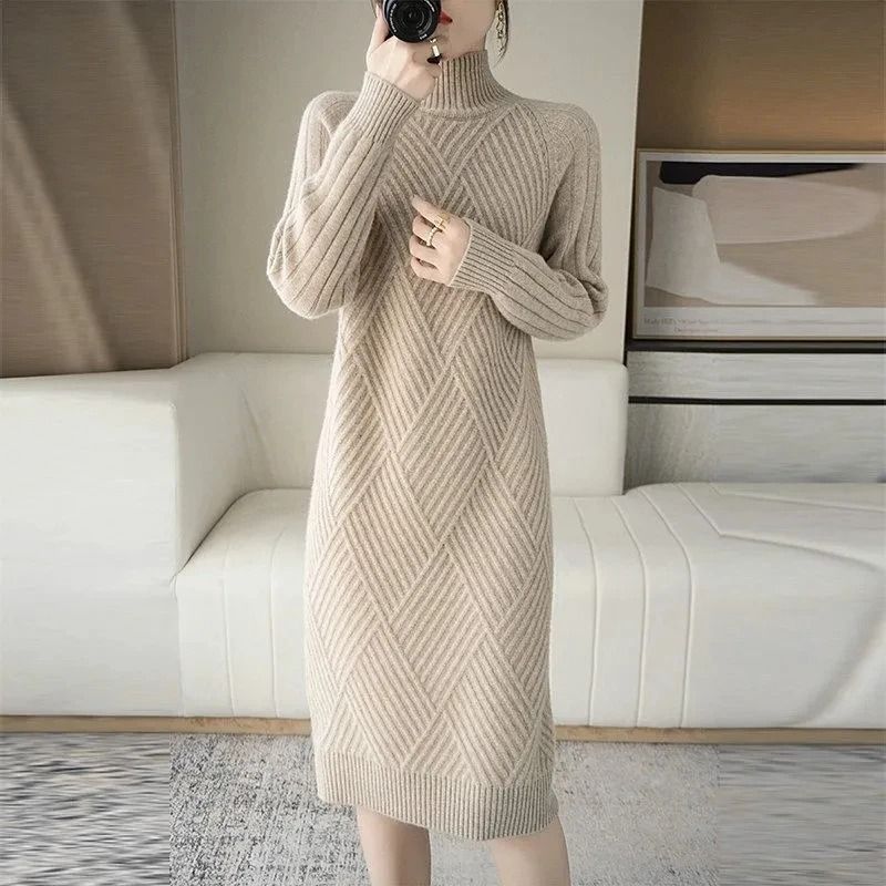 Womens Turtleneck Knit Sweater Dress Long Sleeve Winter Casual Dress 1