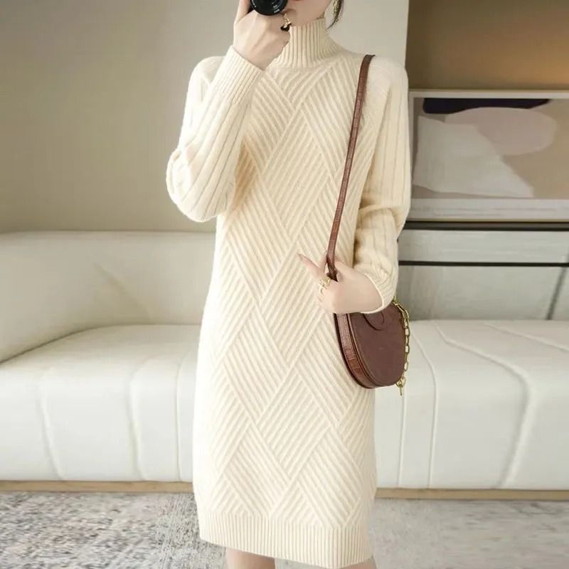Womens Turtleneck Knit Sweater Dress Long Sleeve Winter Casual Dress 2