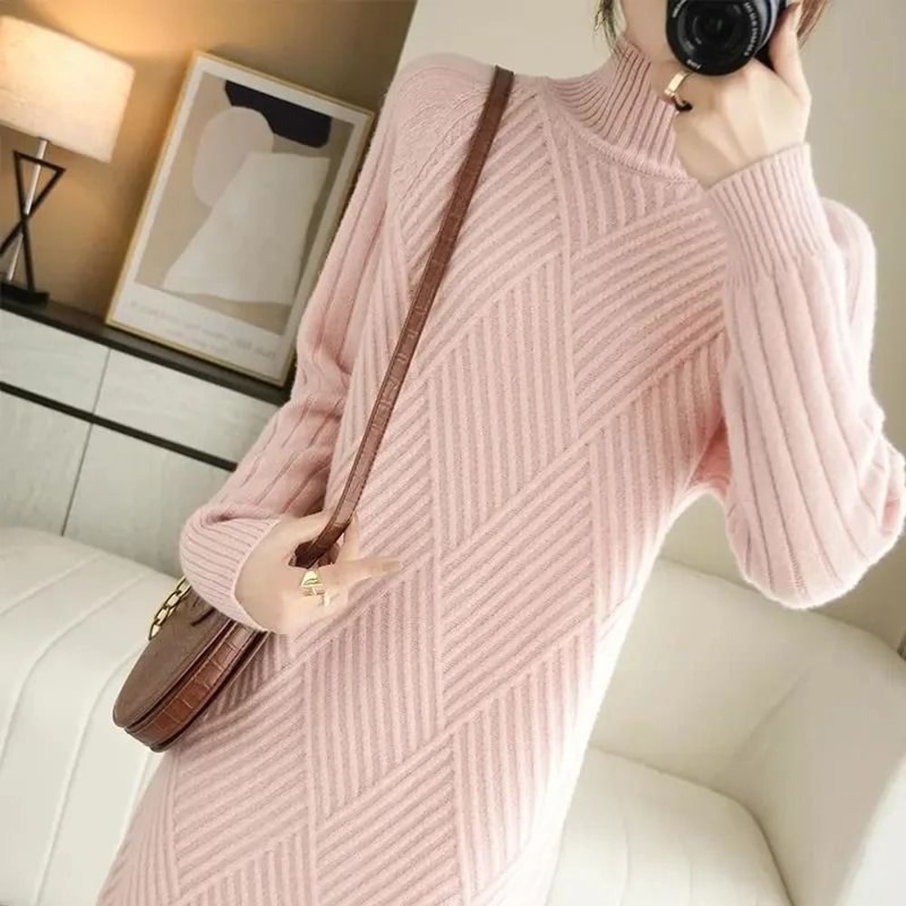 Womens Turtleneck Knit Sweater Dress Long Sleeve Winter Casual Dress 4