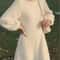 Womens Plush White Sweater Dress Long Sleeve Elegant Winter Knit Dress 4