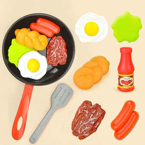 Montessori Wooden Kitchen Pretend Play Set Toddler Cooking Toy with Plates and Dishes