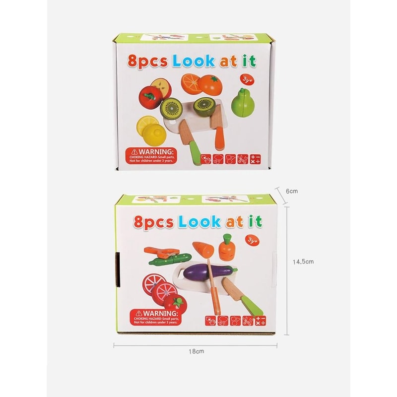 Montessori Wooden Cutting Fruit And Vegetable Toy Set Kids Pretend Play Kitchen Food 2