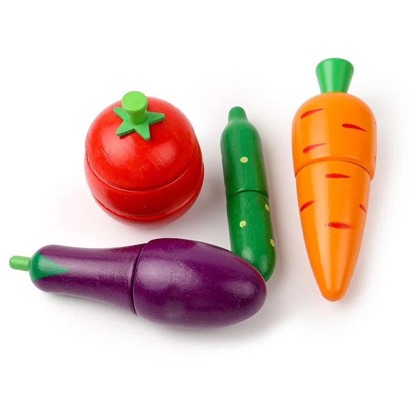 Montessori Wooden Cutting Fruit And Vegetable Toy Set Kids Pretend Play Kitchen Food 8