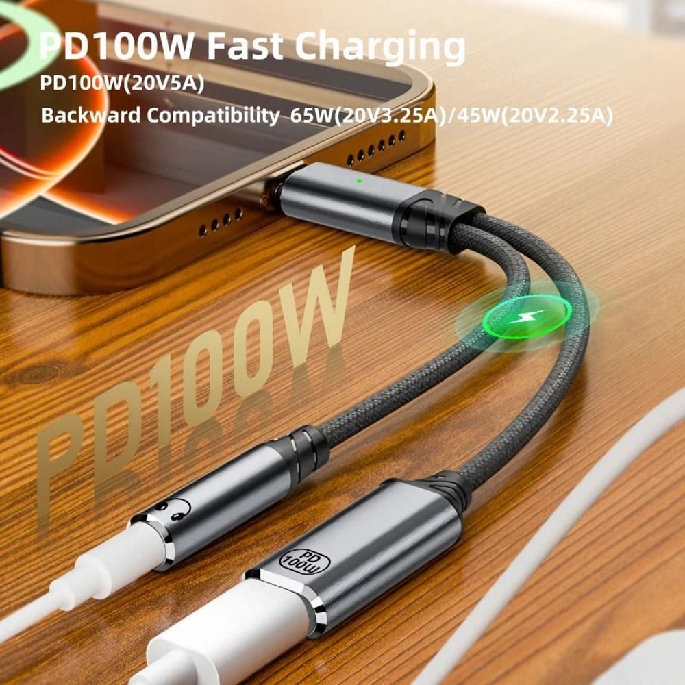 2 In 1 USB C To 35mm Headphone Adapter AUX Audio Cable For Smartphones 7