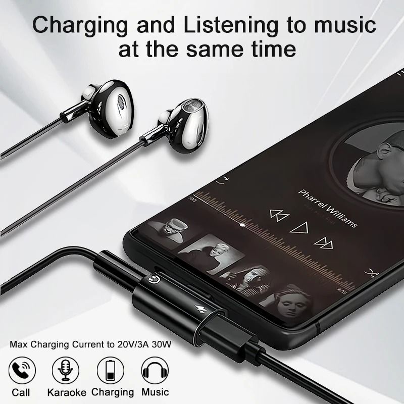 USB C To 35mm Headphone And Charger Adapter Fast Charging Audio Splitter 4
