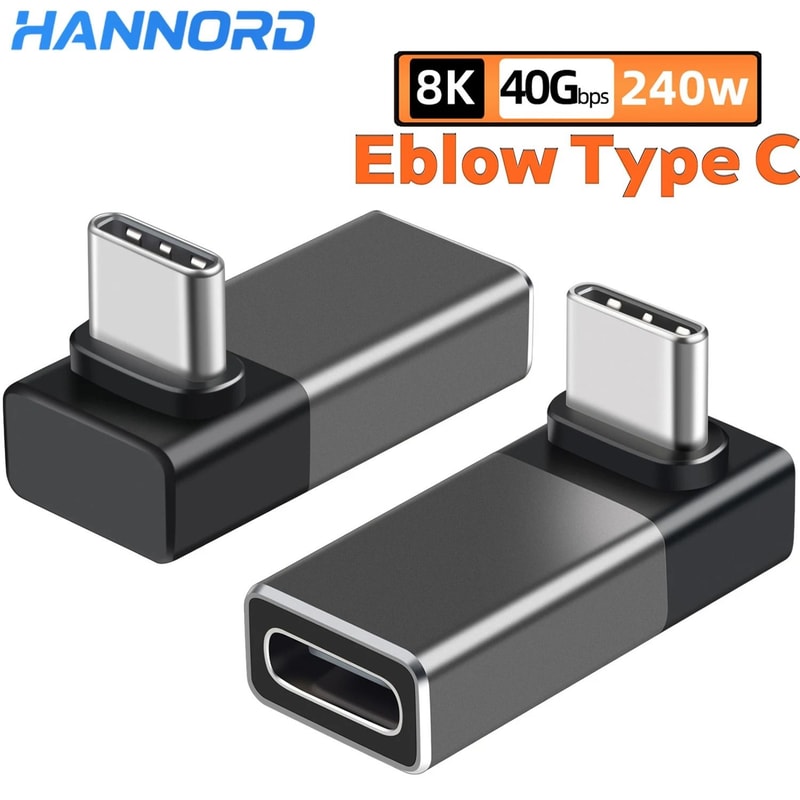 Hannord USB C 90 Degree Adapter USB4 40Gbps Angled Converter 2 Pack 6