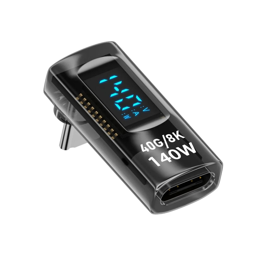 USB C Right Angle Adapter 40Gbps 140W Fast Charging Converter With Digital Display 1