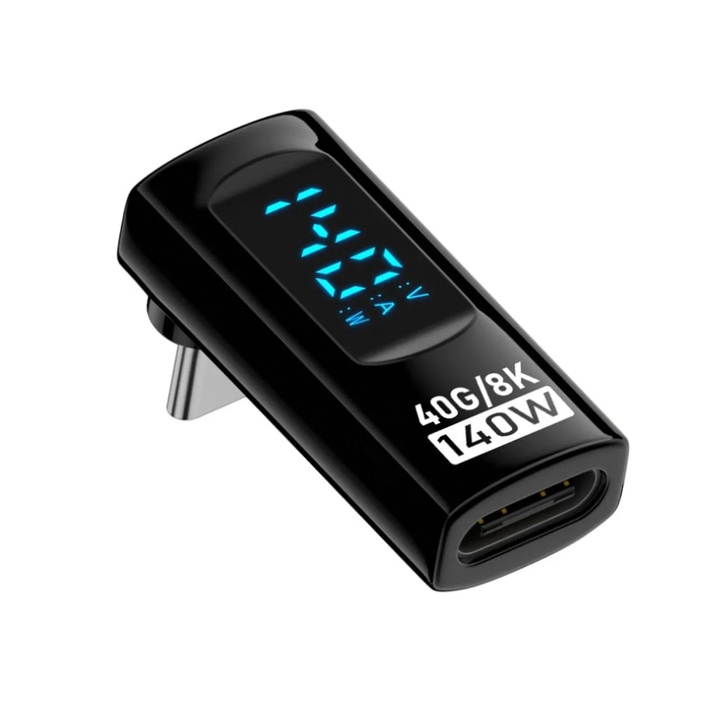 USB C Right Angle Adapter 40Gbps 140W Fast Charging Converter With Digital Display 2