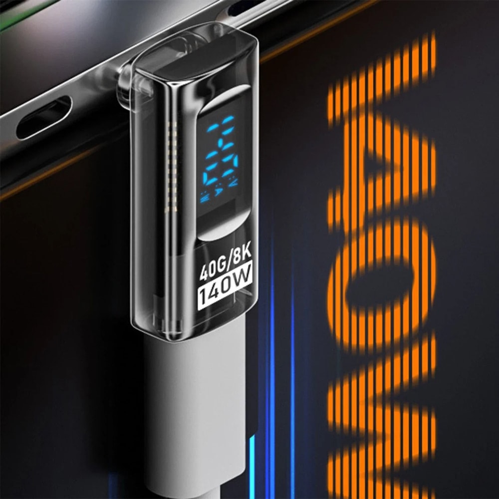 USB C Right Angle Adapter 40Gbps 140W Fast Charging Converter With Digital Display 6