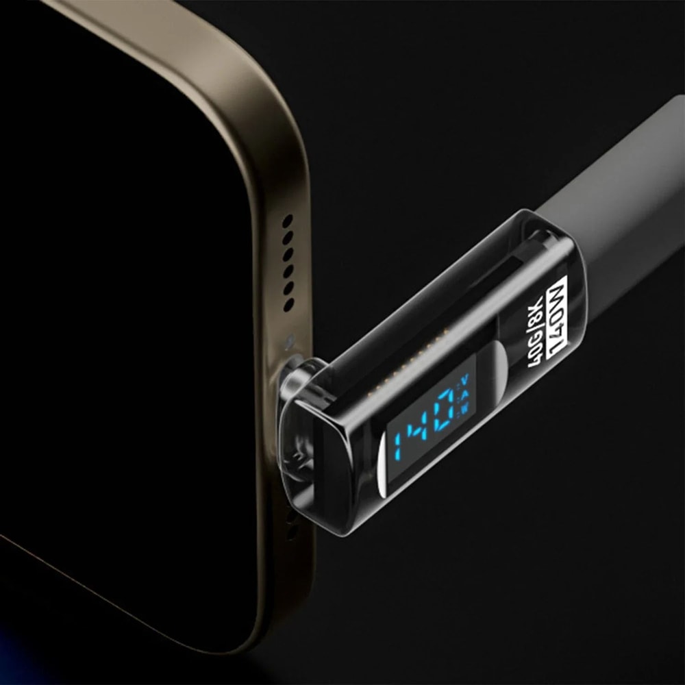 USB C Right Angle Adapter 40Gbps 140W Fast Charging Converter With Digital Display 7