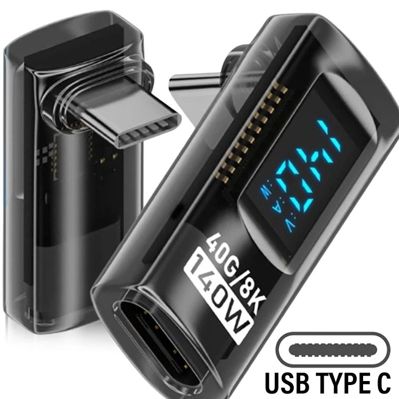 USB C Right Angle Adapter 40Gbps 140W Fast Charging Converter With Digital Display 0