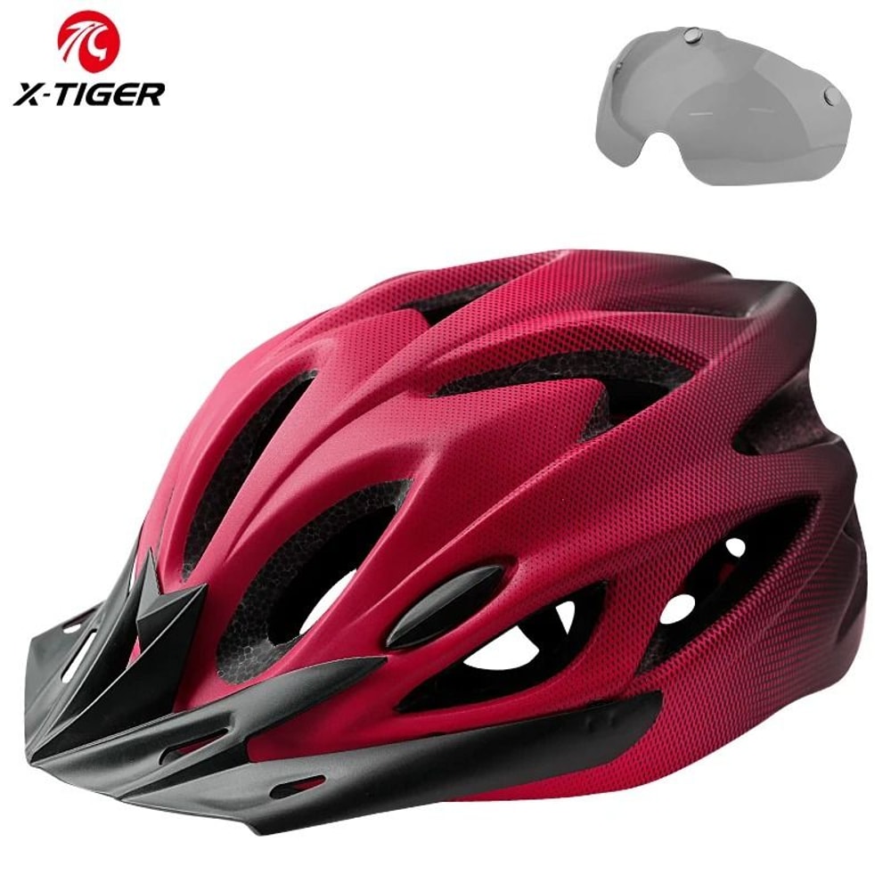 X TIGER Cycling Helmet With LED Light Ultralight MTB Bike Helmet With Goggles Visor 0