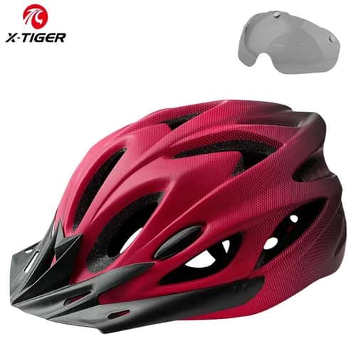 X TIGER Cycling Helmet with LED Light Ultralight MTB Bike Helmet with Goggles Visor