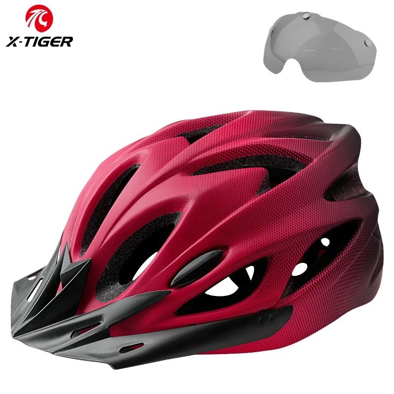 X TIGER Cycling Helmet With LED Light Ultralight MTB Bike Helmet With Goggles Visor 0