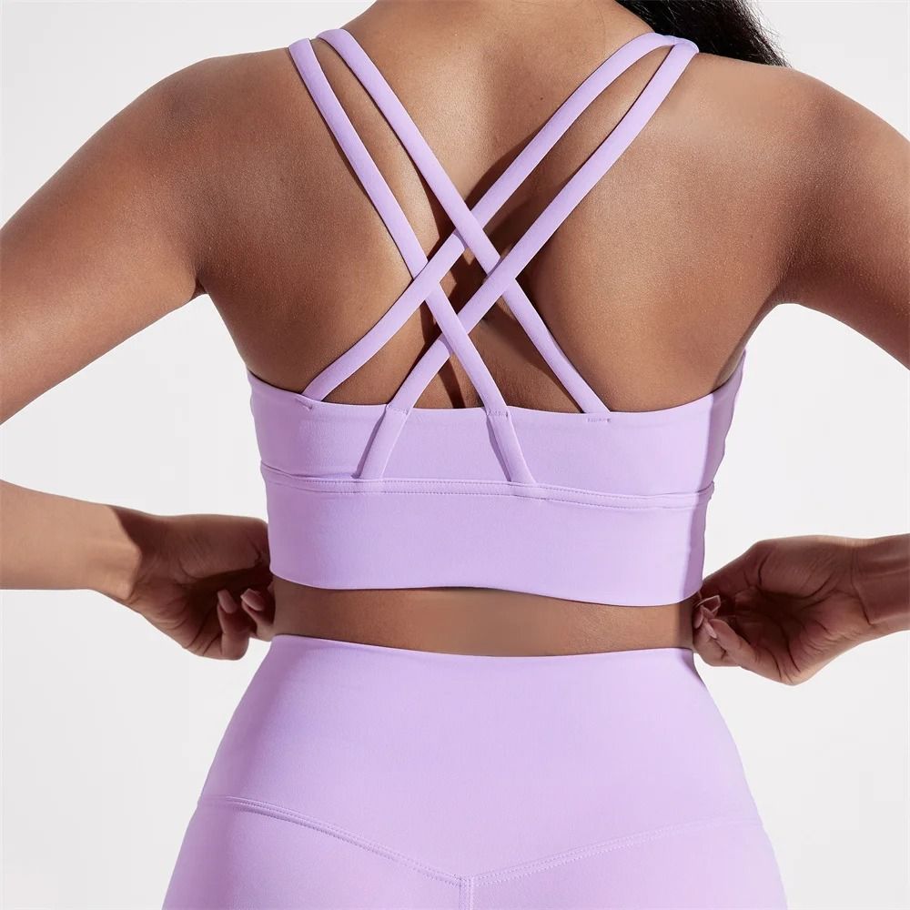 Womens High Support Sports Bra Cross Back Fitness Gym Bra With Removable Chest Pads 6