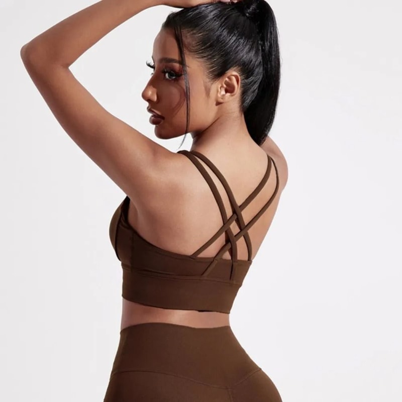 Womens High Support Sports Bra Cross Back Fitness Gym Bra With Removable Chest Pads 1