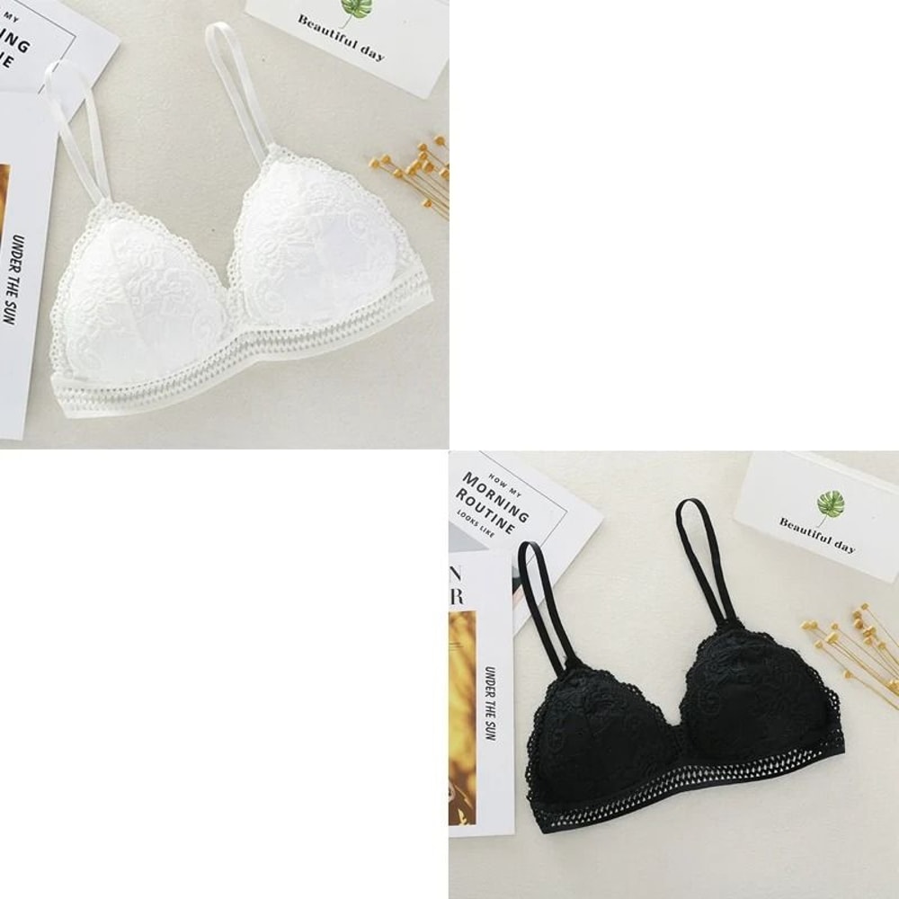 Womens Lace Bralette Bra Wirefree Deep V Lace Bra Soft Padded Triangle Cup Bralette 8