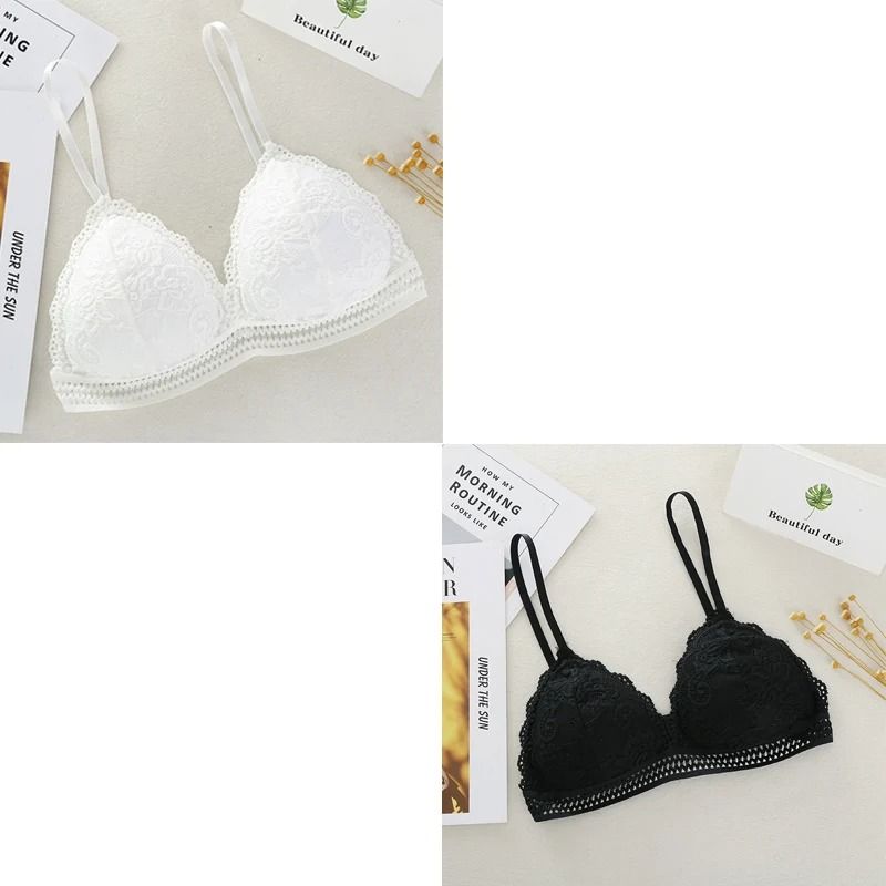 Womens Lace Bralette Bra Wirefree Deep V Lace Bra Soft Padded Triangle Cup Bralette 8