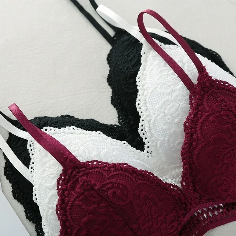 Womens Lace Bralette Bra Wirefree Deep V Lace Bra Soft Padded Triangle Cup Bralette 10